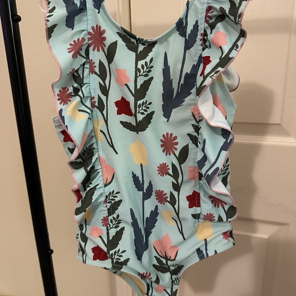 Girls Pink Chicken Floral Swimsuit